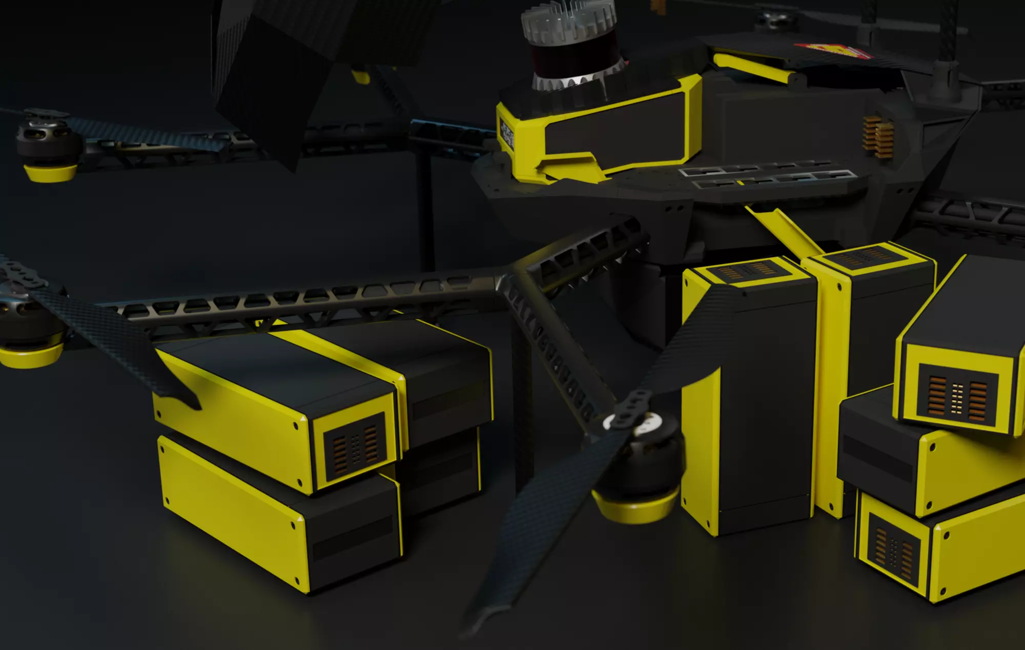 A hot-swappable Li-Po battery pack of Drone hunter's body