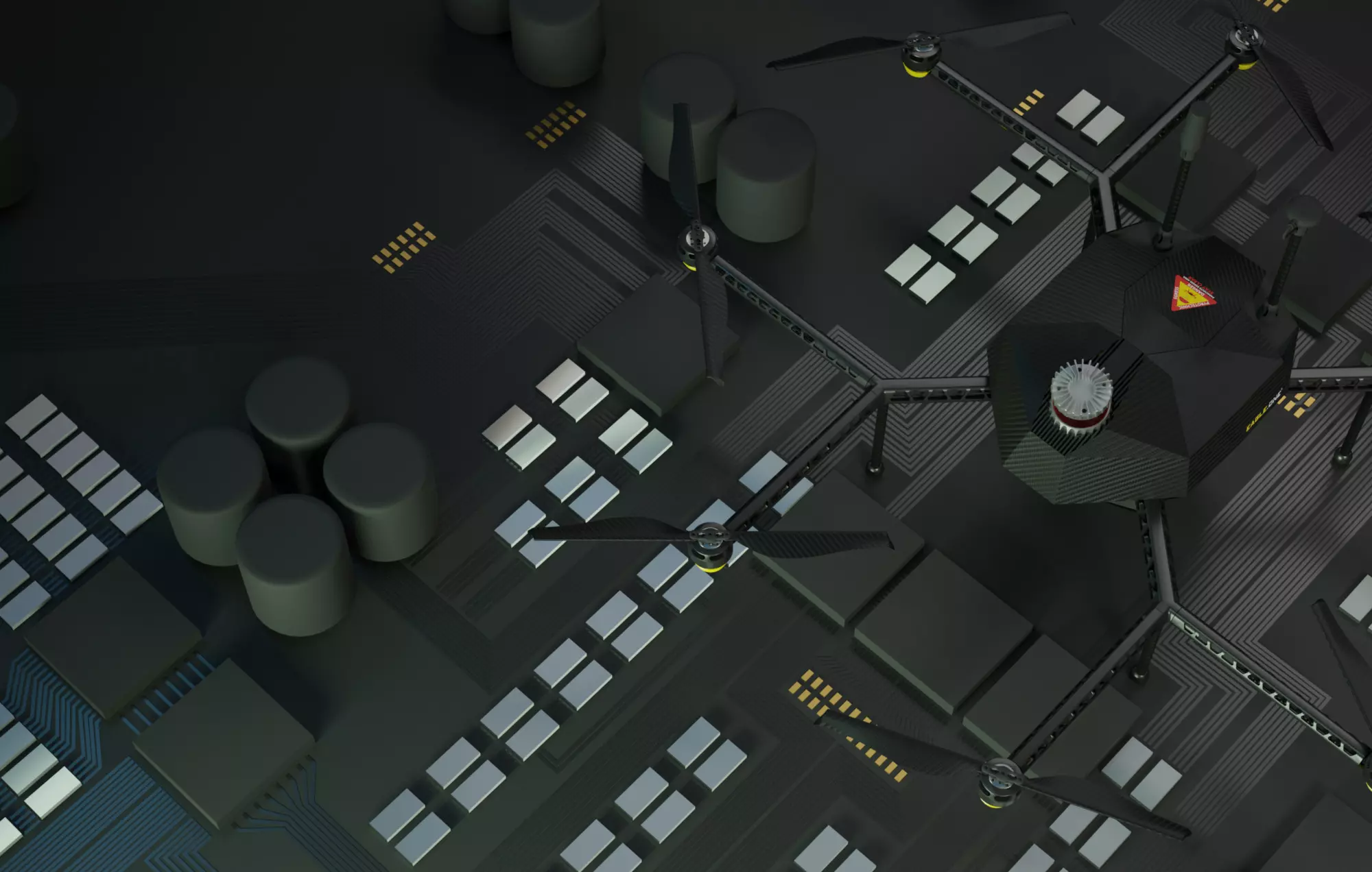 Close-up shot of drone hunter's on-board LiDAR sensor