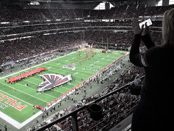 The National Football League match before the drone dropped leaflets with an anti-media message